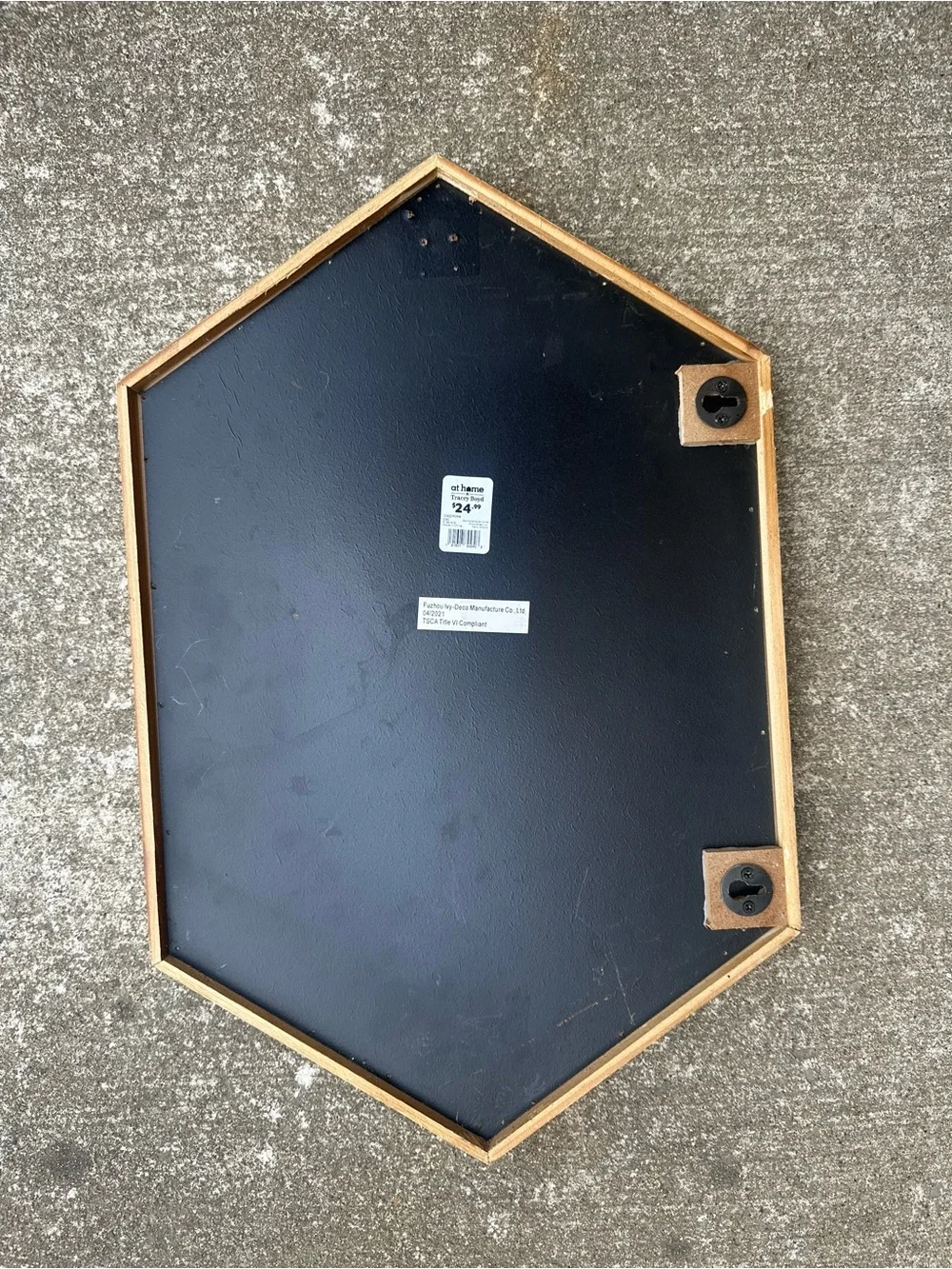Hexagonal Mirror with Wood-Tone Frame